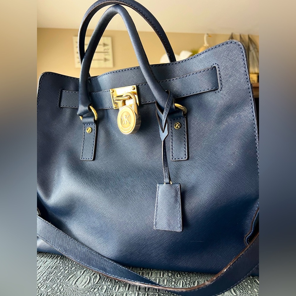 Navy Blue Michael Kors Large Hamilton Bag
